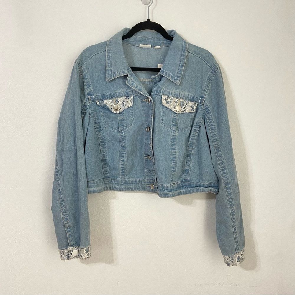 NWT Cato Womens 18/20‎ Blue Denim Jacket Lace Detail Cottagecore Streetwear Boho